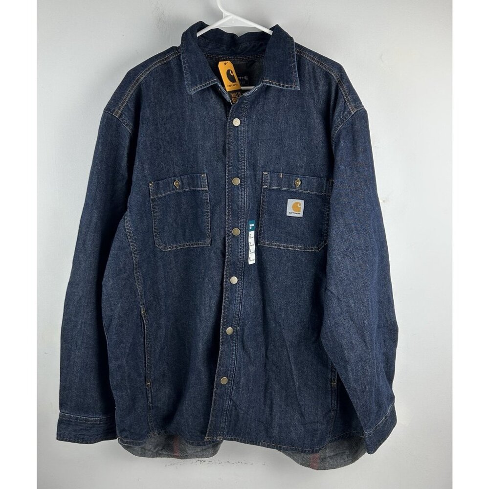 Carhartt Men's Relaxed Fit Denim Xl Fleece Lined Snap Jacket Large TJ5605-M